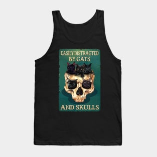 Easily Distracted By Cats And Skulls Skull Cat Lover Tank Top